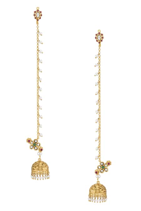 Tribe Amrapali Parnika Embellished Floral Jhumka Earrings With Hair Chain
