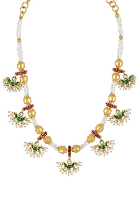 Tribe Amrapali_Multi Color Aashi Embellished Lotus Charm Short Necklace _Online_at_Aza_Fashions
