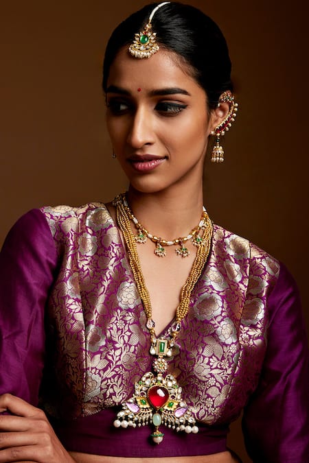 Buy_Tribe Amrapali_Multi Color Aashi Embellished Lotus Charm Short Necklace _Online_at_Aza_Fashions