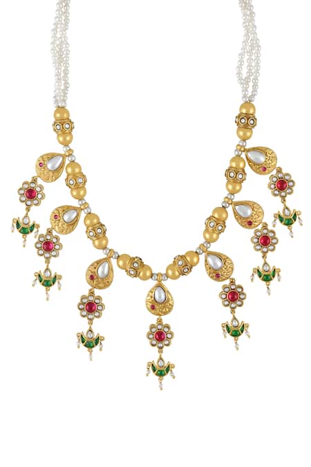 Tribe Amrapali Multi Color Pravya Embellished Floral Short Necklace Online at Aza Fashions Tribe Amrapali_Multi Color Pravya Embellished Floral Short Necklace _Online_at_Aza_Fashions