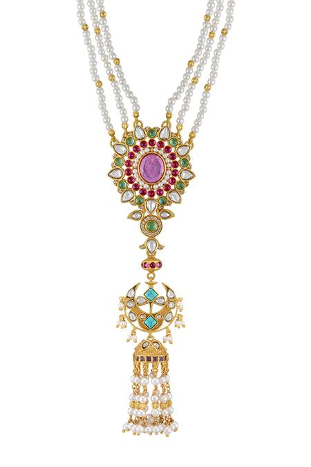 Tribe Amrapali Multi Color Reyna Embellished Long Jhumka Necklace Online at Aza Fashions Tribe Amrapali_Multi Color Reyna Embellished Long Jhumka Necklace _Online_at_Aza_Fashions
