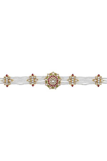 Buy_Tribe Amrapali_Multi Color Pakhi Pearl Embellished Floral Choker Necklace_Online_at_Aza_Fashions