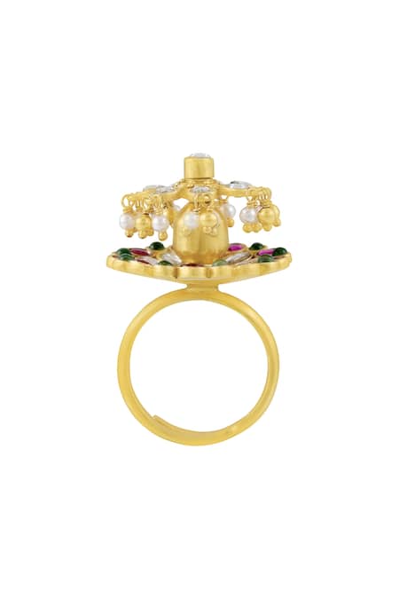 Tribe Amrapali_Multi Color Pearls, Glitter Nishika Embellished Floral Ring _Online_at_Aza_Fashions