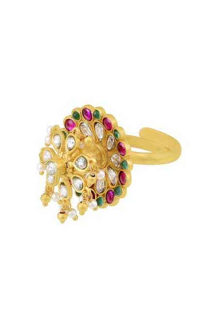 Buy_Tribe Amrapali_Multi Color Pearls, Glitter Nishika Embellished Floral Ring _Online_at_Aza_Fashions