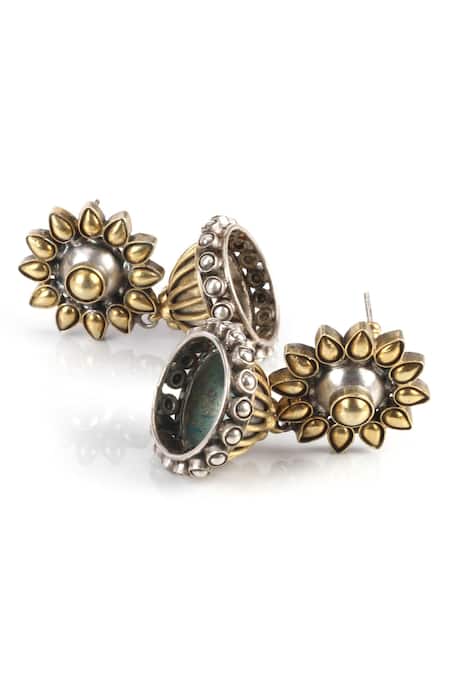 Shop Sangeeta Boochra Gold Plated Dainty Petal Dome Jhumkas Online at Aza Fashions Shop_Sangeeta Boochra_Gold Plated Dainty Petal Dome Jhumkas _Online_at_Aza_Fashions