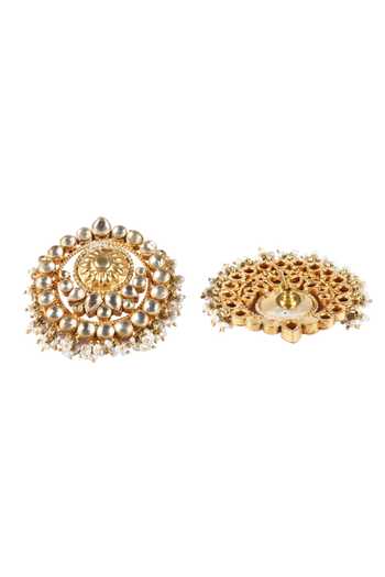 Sangeeta Boochra_Gold Plated Imitation Diamonds Kundan Florent Embellished Stud Earrings _Online_at_Aza_Fashions