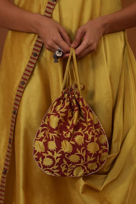 The Home Affair_Yellow Cotton, Silk Round Neck Handpainted Placement Dress _at_Aza_Fashions