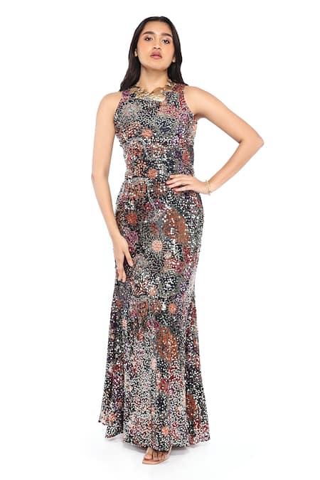 Komal Shah Sequin Embroidered Maxi Dress 