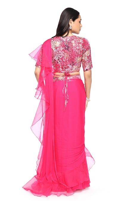 Komal Shah Pre-Draped Saree With Embroidered Blouse 