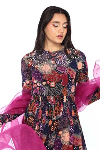 Buy_Komal Shah_Blue Crepe, Organza Pearls, Sequins, Beads Embellished Peplum Top And Gharara Set _Online_at_Aza_Fashions