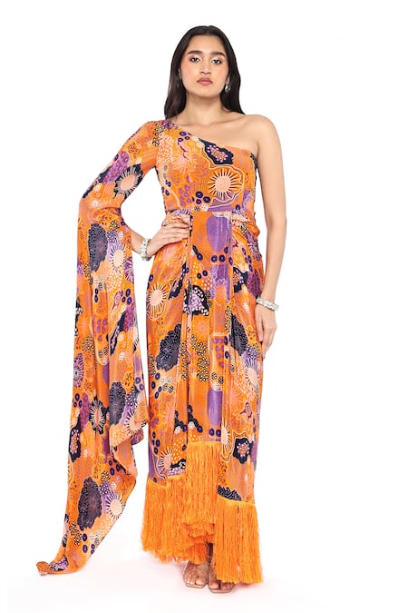 Komal Shah Crepe Draped Shoulder Maxi Dress 