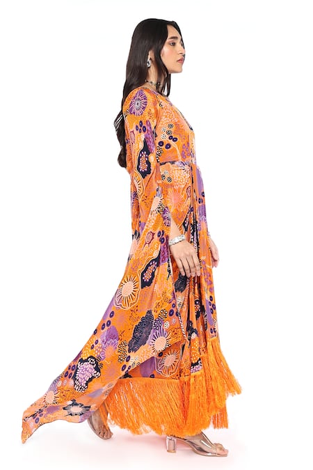 Komal Shah_Yellow Crepe Lace, Embroidery One Shoulder Draped Maxi Dress _Online_at_Aza_Fashions