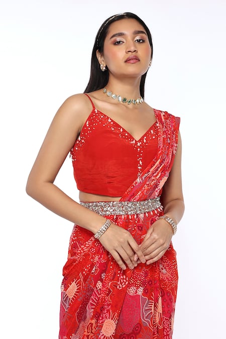 Buy Komal Shah Red Crepe Pearls, Sequins Sweetheart Embellished Pre-draped Saree With Blouse Online at Aza Fashions Buy_Komal Shah_Red Crepe Pearls, Sequins Sweetheart Embellished Pre-draped Saree With Blouse _Online_at_Aza_Fashions