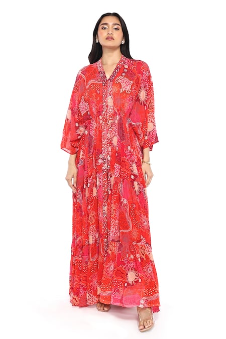 Komal Shah Crepe Pearl & Bead Embroidered Kaftan With Pant 