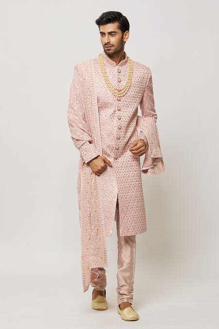 Buy Arihant Rai Sinha Pink Silk, Chanderi Sequins Embellished Sherwani With Churidar Online at Aza Fashions Buy_Arihant Rai Sinha_Pink Silk, Chanderi Sequins Embellished Sherwani With Churidar _Online_at_Aza_Fashions