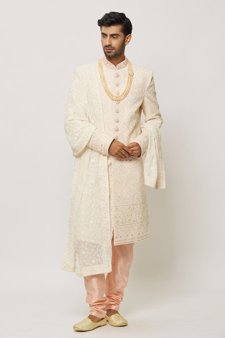 Aryavir Malhotra Scallop Embroidered Sherwani With Churidar 