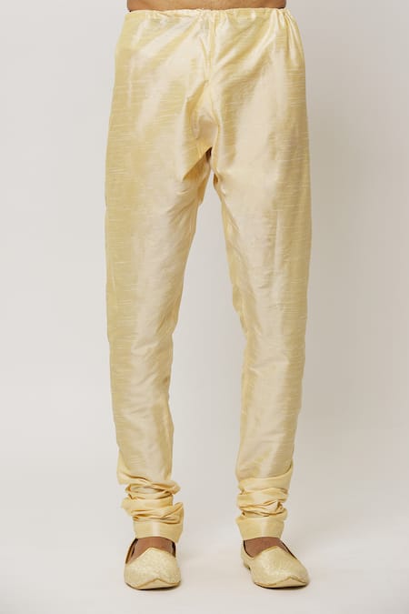 Arihant Rai Sinha_Gold Silk, Cotton, Chanderi Crystals, Sequins Embellished Sherwani With Churidar _at_Aza_Fashions