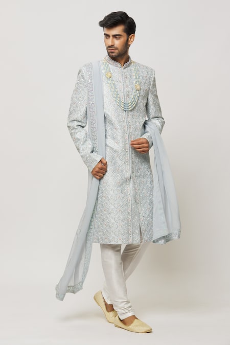 Aryavir Malhotra Sequin Crystal Embellished Sherwani With Churidar 