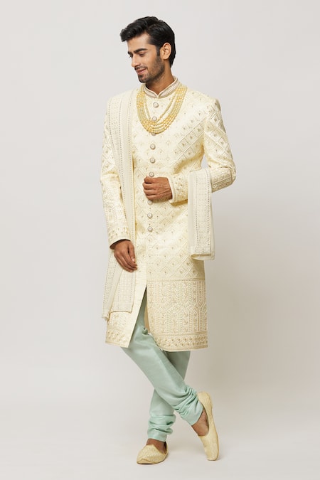 Aryavir Malhotra Diamond Embroidered Pattern Sherwani Set 