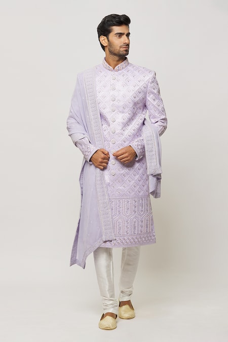 Aryavir Malhotra Thread Embroidered Sherwani With Churidar 