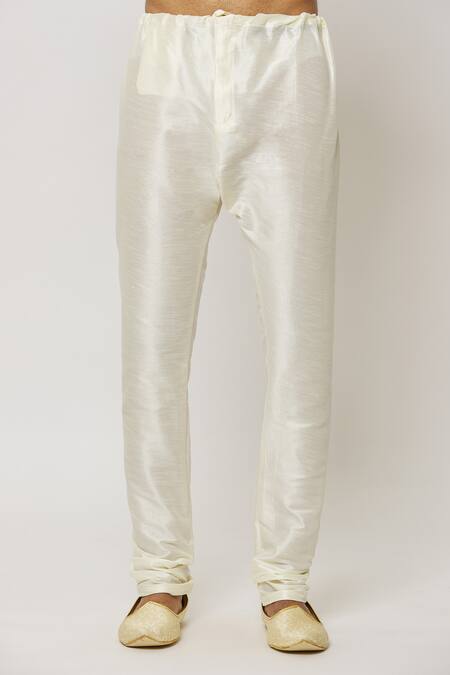 Arihant Rai Sinha_Pink Silk, Faux Leather, Chanderi Floral Wave Embroidered Sherwani With Churidar _Online_at_Aza_Fashions