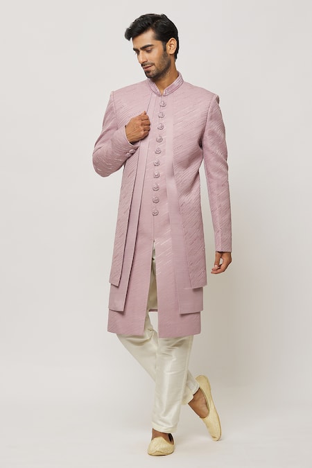 Aryavir Malhotra Thread Work Jacket Sherwani & Aligadi Pant Set 