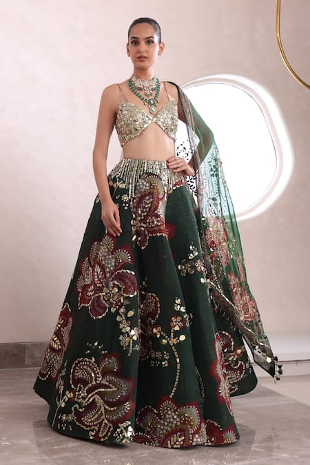 Mahima Mahajan Green Organza Embellished Mirror Sweetheart Siya Floral Lehenga Set 