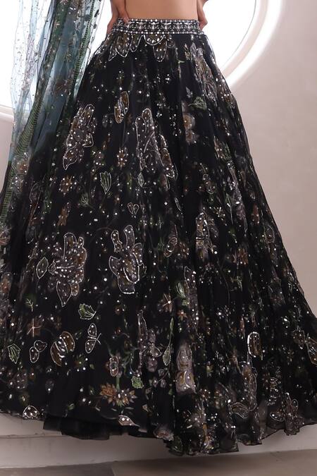 Buy Mahima Mahajan Black Organza Embroidery, Sequins Sweetheart Neck Fiza Jaal Print Lehenga Set Online at Aza Fashions Buy_Mahima Mahajan_Black Organza Embroidery, Sequins Sweetheart Neck Fiza Jaal Print Lehenga Set _Online_at_Aza_Fashions