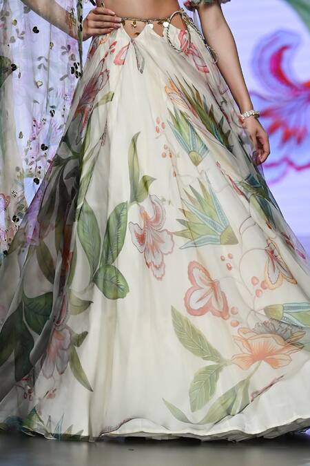 Buy Mahima Mahajan Ivory Organza Embroidery, Sequins Shimona Blossom Print Cut-out Lehenga Set Online at Aza Fashions Buy_Mahima Mahajan_Ivory Organza Embroidery, Sequins Shimona Blossom Print Cut-out Lehenga Set _Online_at_Aza_Fashions