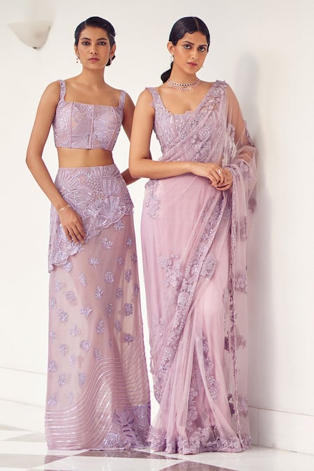 Mishru Adella Wisteria Blossom Embroidered Saree With Corset 