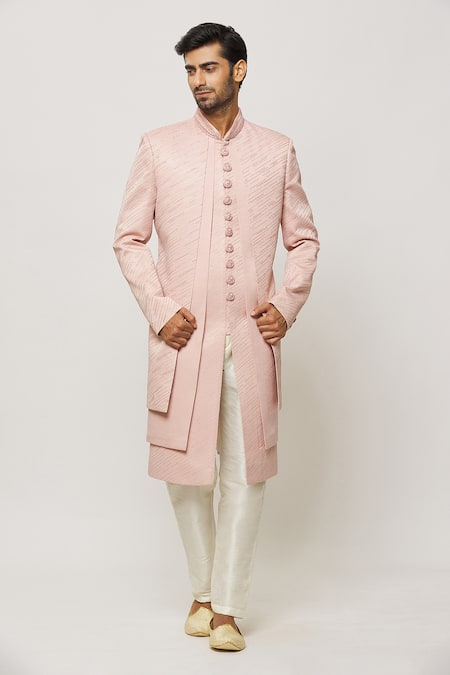 Aryavir Malhotra Thread Work Layered Sherwani & Aligadi Pant Set 