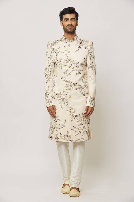 Buy Arihant Rai Sinha Cream Silk, Chanderi Embroidery Floral Sherwani Set Online at Aza Fashions Buy_Arihant Rai Sinha_Cream Silk, Chanderi Embroidery Floral Sherwani Set _Online_at_Aza_Fashions