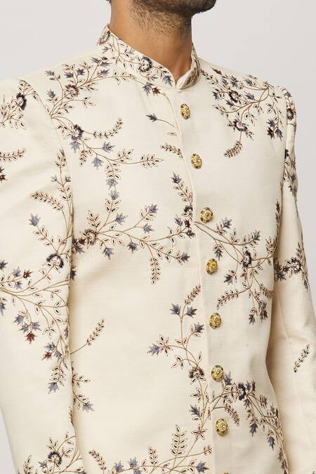 Buy Arihant Rai Sinha Cream Silk, Chanderi Embroidery Floral Sherwani Set Buy_Arihant Rai Sinha_Cream Silk, Chanderi Embroidery Floral Sherwani Set