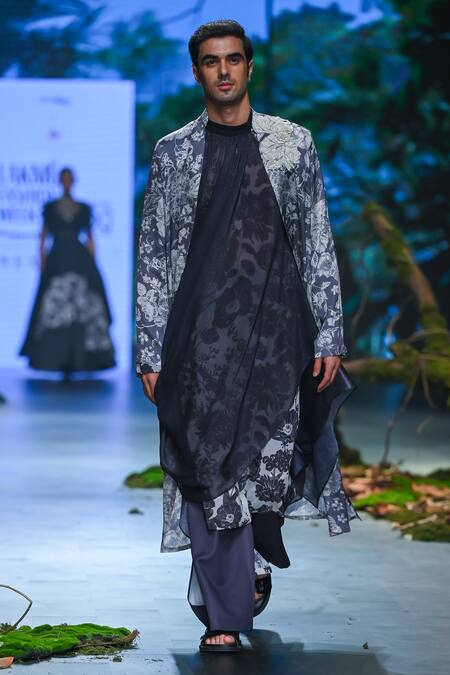 Buy Varun Bahl Black Polyester Embroidery Floral Print Cape With Kurta Set Online at Aza Fashions Buy_Varun Bahl_Black Polyester Embroidery Floral Print Cape With Kurta Set _Online_at_Aza_Fashions