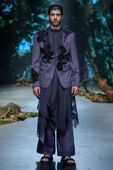 Buy Varun Bahl Black Velvet, Polyester Embroidery Hand Jacket Trouser Set Online at Aza Fashions Buy_Varun Bahl_Black Velvet, Polyester Embroidery Hand Jacket Trouser Set _Online_at_Aza_Fashions