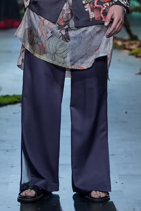 Varun Bahl Black Velvet, Silk Embroidery, Cut Work Floral Print Bandhgala Trouser Set at Aza Fashions Varun Bahl_Black Velvet, Silk Embroidery, Cut Work Floral Print Bandhgala Trouser Set _at_Aza_Fashions