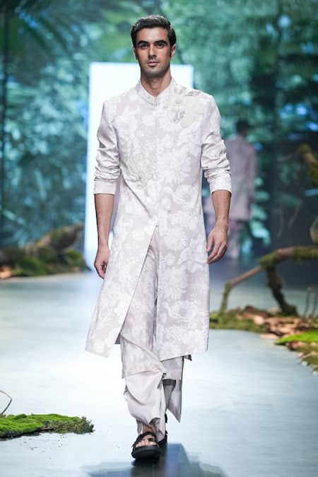 Varun Bahl Ivory Sherwani Suiting Printed Floral Trouser Set 