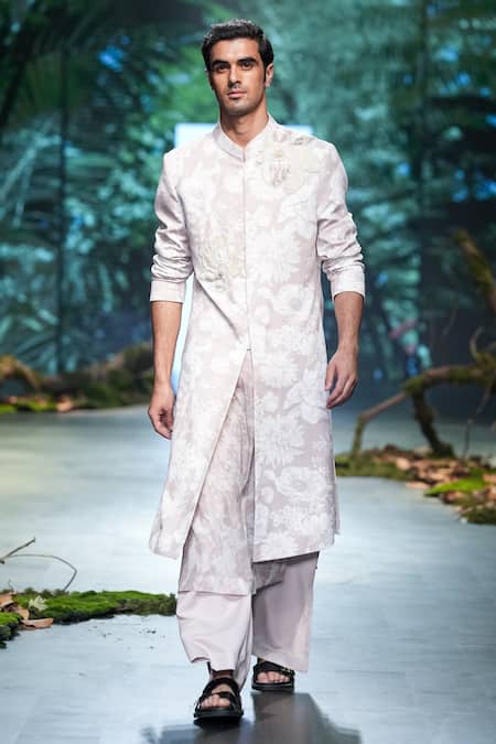 Buy Varun Bahl Ivory Polyester, Suede, Terrycloth Embroidery Floral Print Sherwani Trouser Set Online at Aza Fashions Buy_Varun Bahl_Ivory Polyester, Suede, Terrycloth Embroidery Floral Print Sherwani Trouser Set _Online_at_Aza_Fashions