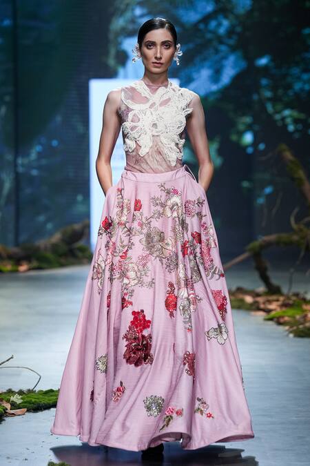 Buy Varun Bahl Pink Net, Lurex Beads, Sequins Floral Hand Embroidered Lehenga With Bodysuit Online at Aza Fashions Buy_Varun Bahl_Pink Net, Lurex Beads, Sequins Floral Hand Embroidered Lehenga With Bodysuit _Online_at_Aza_Fashions