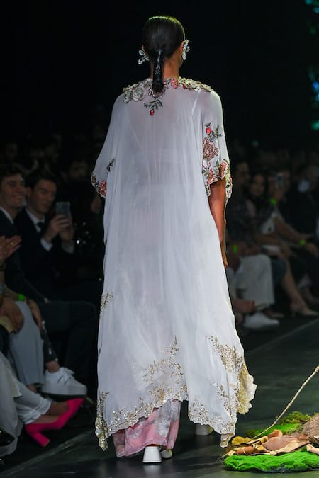 Shop_Varun Bahl_Pink Velvet, Organza Embroidery, Sequins, Floral Thread Cape Trouser Set _at_Aza_Fashions