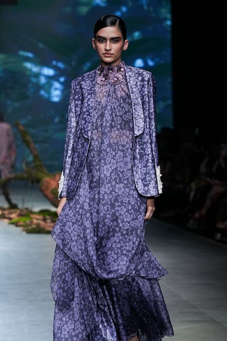 Buy Varun Bahl Purple Velvet, Lurex Embroidery, Beads, Applique Printed Jacket Draped Skirt Set Online at Aza Fashions Buy_Varun Bahl_Purple Velvet, Lurex Embroidery, Beads, Applique Printed Jacket Draped Skirt Set _Online_at_Aza_Fashions