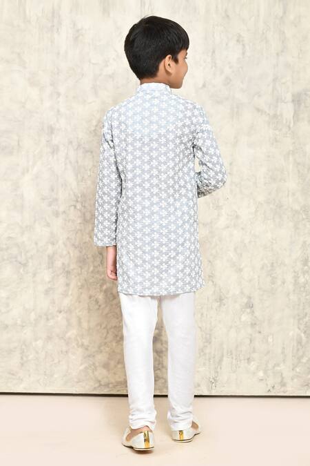 Shop Petite Pomme Grey Cotton Embroidery Floral Chikankari Kurta at Aza Fashions Shop_Petite Pomme_Grey Cotton Embroidery Floral Chikankari Kurta _at_Aza_Fashions