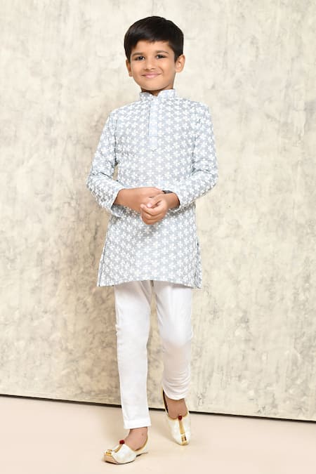 Buy_Petite Pomme_Grey Cotton Embroidery Floral Chikankari Kurta _Online_at_Aza_Fashions