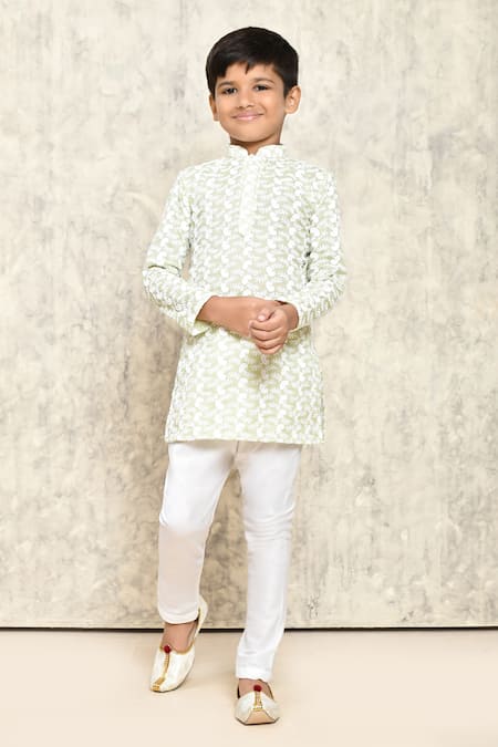 Buy_Petite Pomme_Green Cotton Embroidery Chikankari Kurta _Online_at_Aza_Fashions