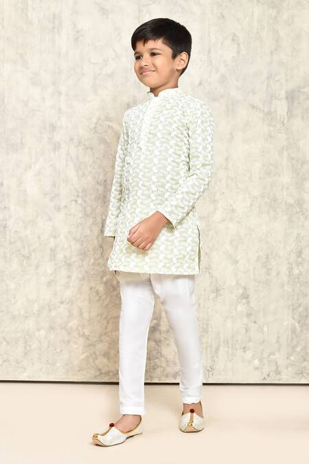 Shop_Petite Pomme_Green Cotton Embroidery Chikankari Kurta _Online_at_Aza_Fashions