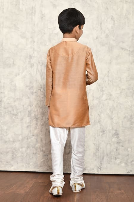 Shop_Petite Pomme_Beige Cotton, Silk Plain Kurta _at_Aza_Fashions
