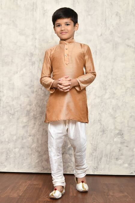 Petite Pomme_Beige Cotton, Silk Plain Kurta _Online_at_Aza_Fashions