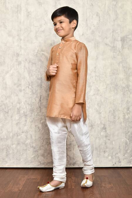 Petite Pomme_Beige Cotton, Silk Plain Kurta _at_Aza_Fashions