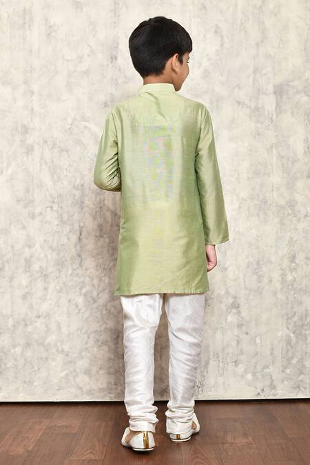 Shop_Petite Pomme_Green Cotton, Silk Plain Kurta _at_Aza_Fashions