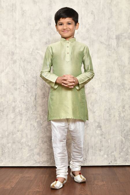 Petite Pomme_Green Cotton, Silk Plain Kurta _Online_at_Aza_Fashions